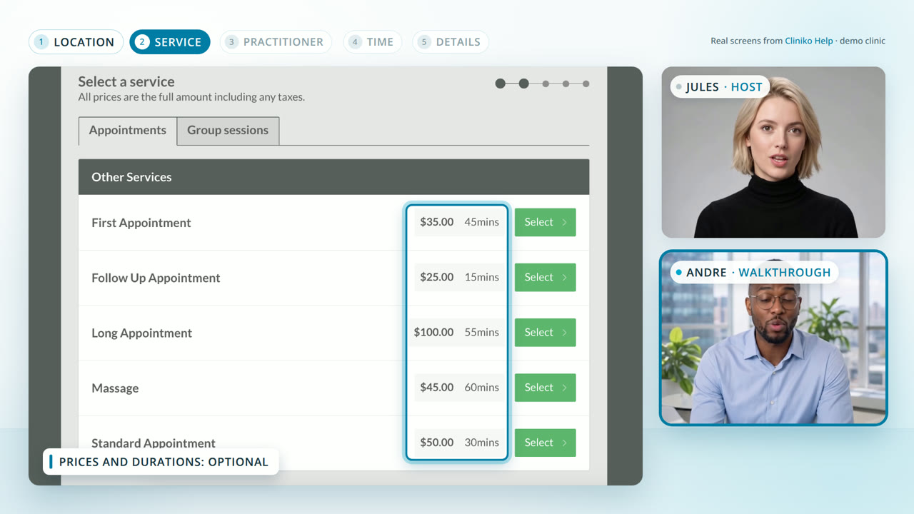 Cliniko Online Bookings — a two-presenter walkthrough | made with ngram