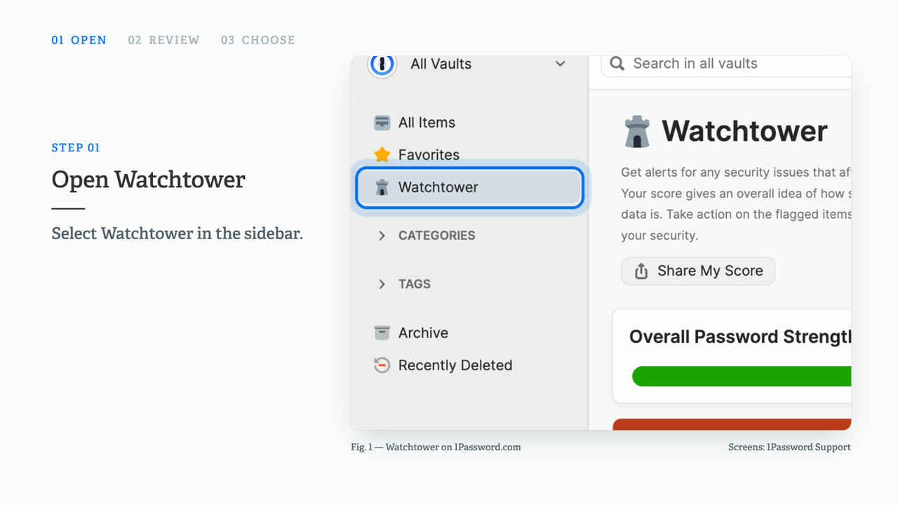 1Password Watchtower — Review what needs attention | made with ngram