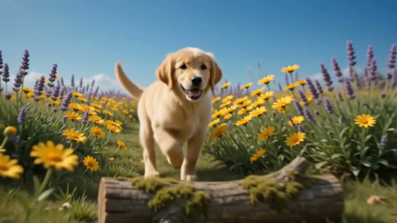 Golden Retriever Puppy in a Flower Field | ai video made with ngram